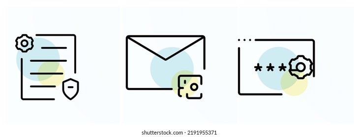 Edit System Mail Preferences , Configure Security Policies And Password Strength Configuration Icons Vector Design