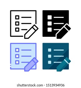 Edit task icon. With outline, glyph, filled outline and flat style