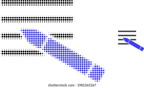 Edit text halftone dot icon illustration. Halftone pattern contains round pixels. Vector illustration of edit text icon on a white background. Flat abstraction for edit text symbol.