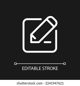 Edit text pixel perfect white linear ui icon for dark theme. Type message. Documents editing. Vector line pictogram. Isolated user interface symbol for night mode. Editable stroke. Arial font used