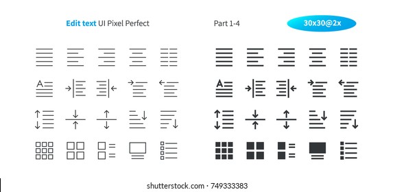 Edite el Pixel de la interfaz de usuario Perfecto Vector bien diseñado Línea delgada e iconos sólidos 30 2x Cuadrícula para gráficos y aplicaciones web. Pictograma mínimo simple Parte 1-4