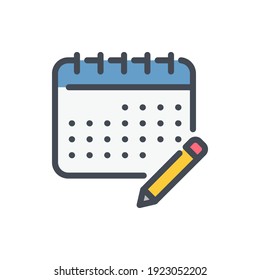 Edit timetable color line icon. Calendar with pencil vector outline colorful sign.