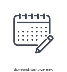 Edit timetable line icon. Calendar with pencil vector outline sign.