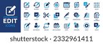 Edit tool icon set. Containing editor, create, adjust, note, compose, revision, cut, duplicate, pen and document icons. Solid icon collection. Vector illustration.