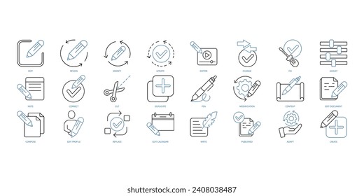 Edit tool icons set. Set of editable stroke icons.Vector set of Edit tool