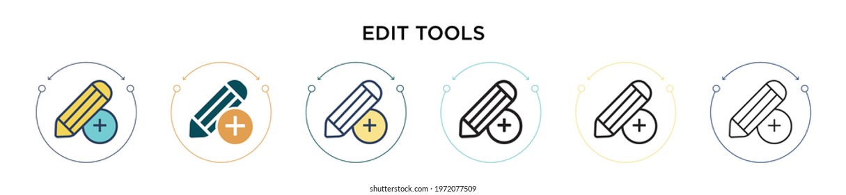 Edit tools icon in filled, thin line, outline and stroke style. Vector illustration of two colored and black edit tools vector icons designs can be used for mobile, ui, web