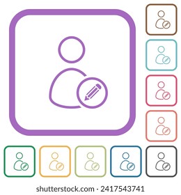 Edit user account outline simple icons in color rounded square frames on white background