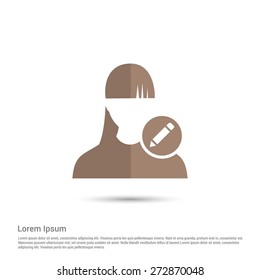 Edit user Icon, pictogram icon on gray background. Simple flat metro design style. half shade cut icon. Flat design style. Vector illustration