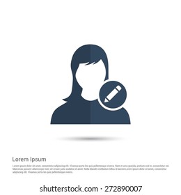 Edit user Icon, pictogram icon on gray background. Simple flat metro design style. half shade cut icon. Flat design style. Vector illustration