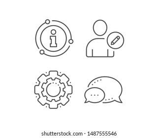 Edit User line icon. Chat bubble, info sign elements. Profile Avatar with pencil sign. Person silhouette symbol. Linear edit user outline icon. Information bubble. Vector