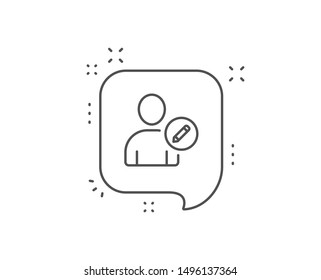Edit User line icon. Chat bubble design. Profile Avatar with pencil sign. Person silhouette symbol. Outline concept. Thin line edit user icon. Vector