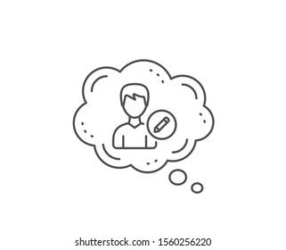 Edit User line icon. Chat bubble design. Profile Avatar with pencil sign. Male Person silhouette symbol. Outline concept. Thin line edit person icon. Vector
