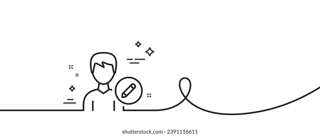 Edit User line icon. Continuous one line with curl. Profile Avatar with pencil sign. Male Person silhouette symbol. Edit person single outline ribbon. Loop curve pattern. Vector
