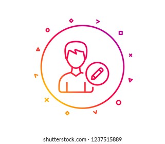 Edit User line icon. Profile Avatar with pencil sign. Male Person silhouette symbol. Gradient pattern line button. Edit person icon design. Geometric shapes. Vector