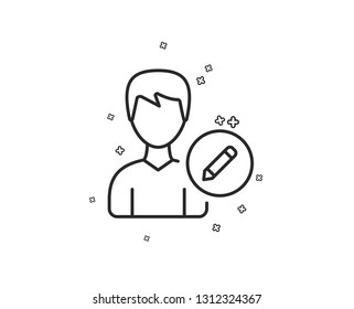 Edit User line icon. Profile Avatar with pencil sign. Male Person silhouette symbol. Geometric shapes. Random cross elements. Linear Edit person icon design. Vector