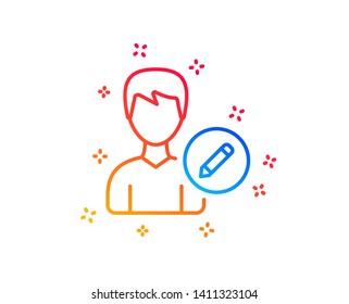 Edit User line icon. Profile Avatar with pencil sign. Male Person silhouette symbol. Gradient design elements. Linear edit person icon. Random shapes. Vector