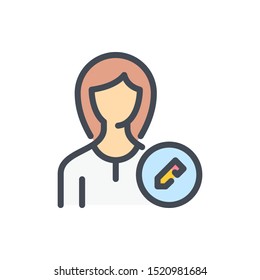 Edit user profile color line icon. Female account changes vector outline colorful sign.