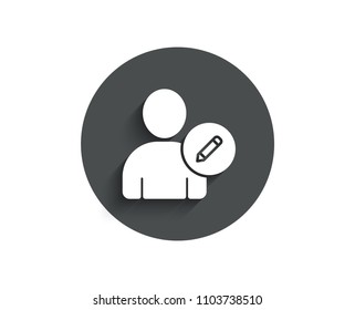Edit User simple icon. Profile Avatar with pencil sign. Person silhouette symbol. Circle flat button with shadow. Vector
