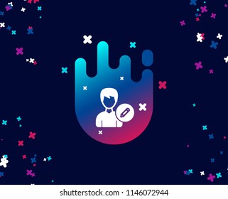 Edit User simple icon. Profile Avatar with pencil sign. Male Person silhouette symbol. Cool banner with icon. Abstract shape with gradient. Vector