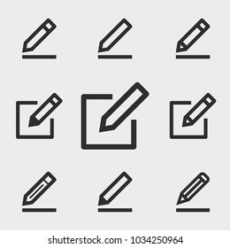 Edit vector icons set. Black illustration isolated for graphic and web design.
