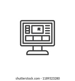 Edit video screen outline icon. linear style sign for mobile concept and web design. PC video editor simple line vector icon. Symbol, logo illustration. Pixel perfect vector graphics
