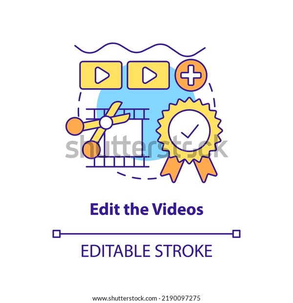 Edit\
videos concept icon. Cut and add transitions. E Learning video tip\
abstract idea thin line illustration. Isolated outline drawing.\
Editable stroke. Arial, Myriad Pro-Bold fonts\
used