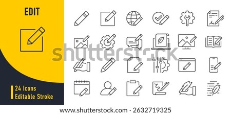Edit web icons in line style. Pencil, edit, setup, settings. Vector illustration.
