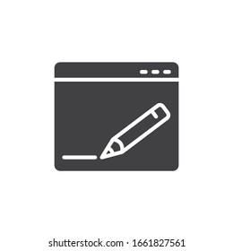 Edit Webpage vector icon. Web design filled flat sign for mobile concept and web design. Website page and pen tool glyph icon. Symbol, logo illustration. Vector graphics