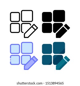Edit widget icon. With outline, glyph, filled outline and flat style