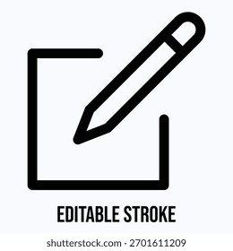 Editar Lápiz De Escritura Símbolo Cuadrado Icono De Vector Lineal Aislado, Movimiento Editable.