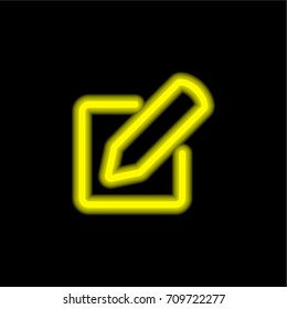 Edit yellow glowing neon ui ux icon. Glowing sign logo vector