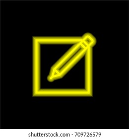 Edit yellow glowing neon ui ux icon. Glowing sign logo vector