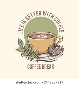 ilustración vectorial editable de taza de café y granos de café