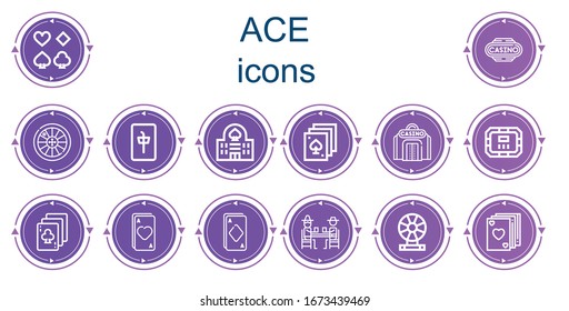 Editable 14 ace icons for web and mobile. Set of ace included icons line Poker, Casino, Roulette, Mahjong, Poker table, Playing cards, Ace, Gamblers