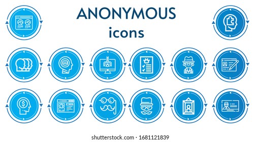 Editable 14 anonymous icons for web and mobile. Set of anonymous included icons line Profile, Head, Heads, Hacker, Mafia, Costume, Disguise, Portrait