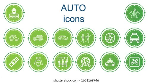 Bearbeitbar 14 Auto-Icons für Web und Mobile. Satz Auto-Inklusive Icons Linie Tesla, Trunk, Auto, Racing, Rad, Taxi, Belt, Rot, Roboter, Sitze, Fahrzeug, Polizei Auto, Parken