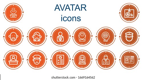 Editable 14 avatar icons for web and mobile. Set of avatar included icons line Bust, Identification, Avatar, Businessman, Maid, Head, Policeman, Boss, Profile, Woman