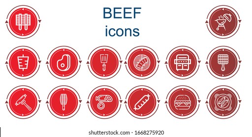 Editable 14 iconos de carne para web y móvil. Conjunto de carne incluida en la línea de los iconos Grill, Barbacoa, Kebab, Carne, Espatula, Costillas, Salchicha, Parrilla barbacoa, Burger, Bbq