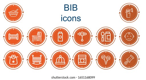 Iconos editables de 14 bib para web y móvil. Conjunto de bib incluido íconos línea Alimentos para bebés, Bomba de pecho, Cuna para bebés, Bebé en polvo, Bebé, Bóveda, Bebé, Sombrero, Rattales