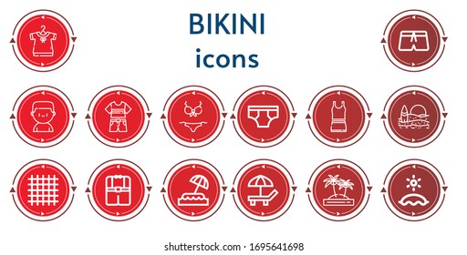 Editable 14 iconos bikini para web y móvil. Conjunto de bikini incluido iconos línea Ropa, traje de baño, Boxer, Ropa, Bikini, Ropa interior, Playa, Ropa, Isla