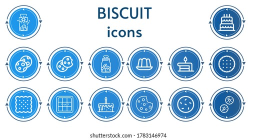 Editable 14 biscuit icons for web and mobile. Set of biscuit included icons line Cookies, Birthday cake, Cookie, Jelly, Biscuit, Waffle