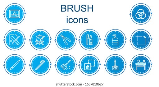 Editable 14 iconos de pincel para web y móvil. Conjunto de cepillos incluidos iconos línea Pintura, Paleta, Herramientas de edición, Easel, Plier, Pasta dental, Jabón, Arte, Cepillo, Pincel de dientes, Barrido, Diseño gráfico
