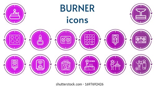 Editable 14 burner icons for web and mobile. Set of burner included icons line Burner, Geyser, Hob, Stove, Water heater, Heater