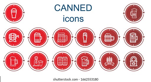 Editable 14 canned icons for web and mobile. Set of canned included icons line Beer, Beers, Tinned food