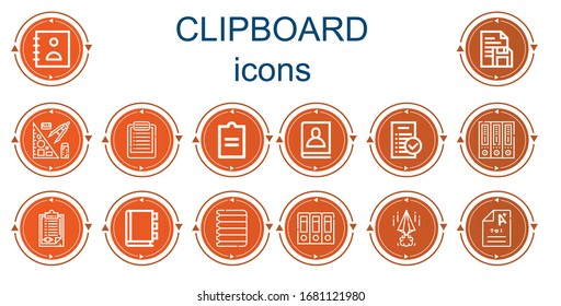 Editable 14 iconos de portapapeles para web y móvil. Conjunto de iconos incluidos en el Portapapeles línea Agenda, Documento, Diseño de fondo, Lista, Tareas, Archivo, Portapapeles, Libro de citas, Papel, Archivos