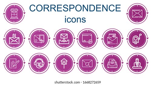 Editable 14 iconos de correspondencia para web y móvil. Conjunto de correspondencia incluido iconos línea Buzón, Correo electrónico, Correo, Escritura, Comentarista