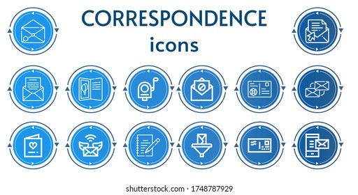 Editable 14 correspondence icons for web and mobile. Set of correspondence included icons line Email, Mail, Postcard, Invitation, Writing, Envelope