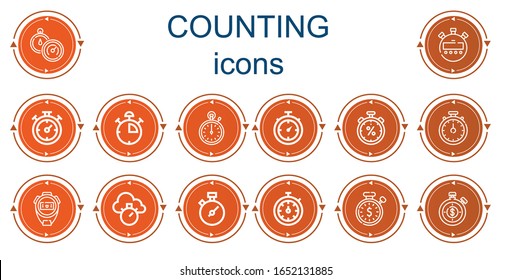 Editable 14 counting icons for web and mobile. Set of counting included icons line Stopwatch, Chronometer, Stop watch