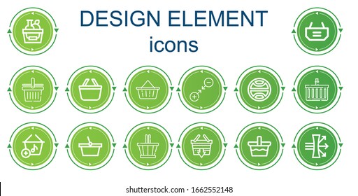 Editable 14 design element icons for web and mobile. Set of design element included icons line Shopping basket, Basket, Gravity, Terra, Dispersion