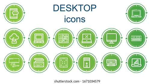 Editable 14 iconos de escritorio para web y móvil. Conjunto de iconos de escritorio incluidos línea Laptop, PC, Pantalla, Teclado, Monitor, Tablet